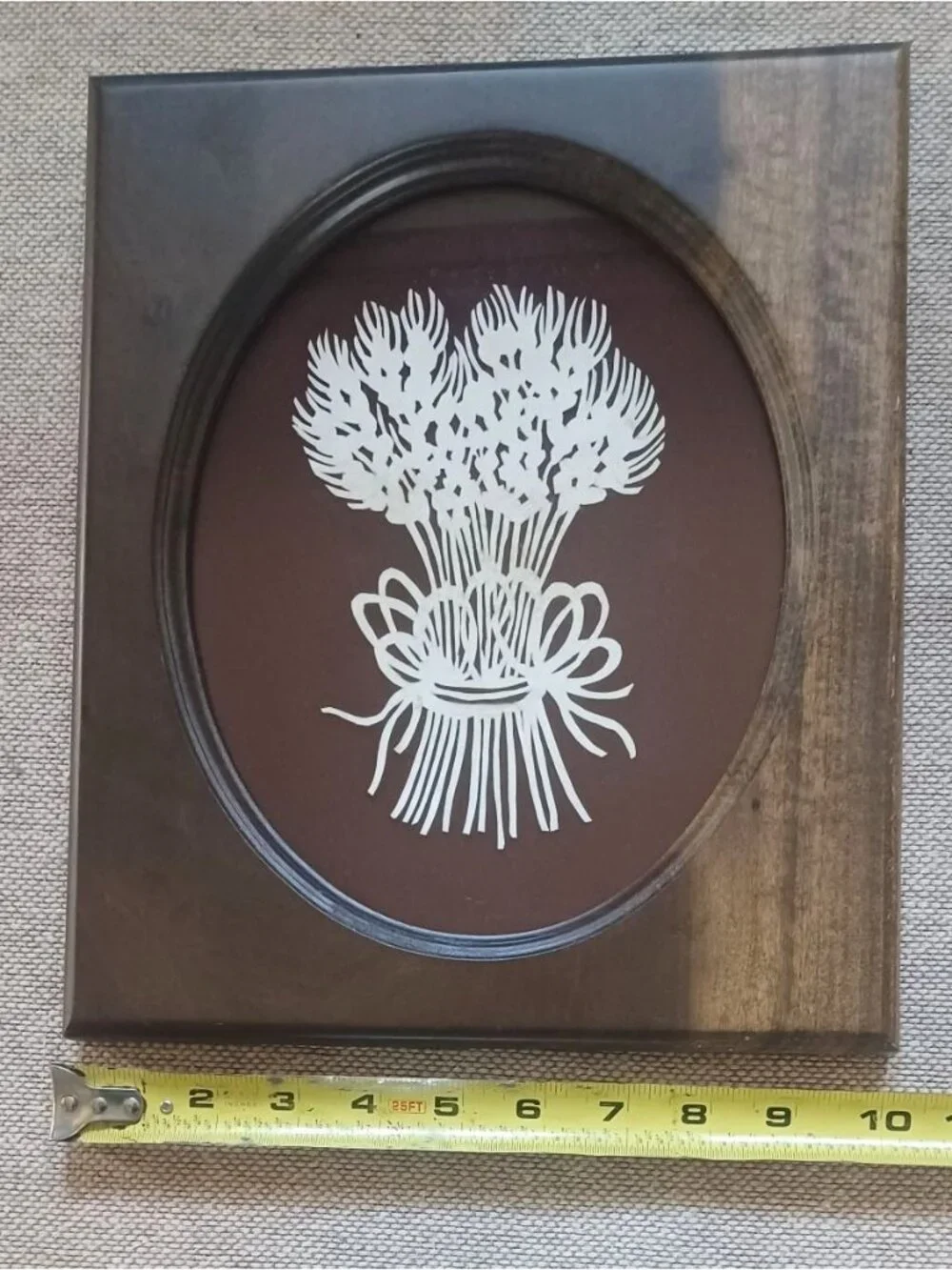 Vintage Wood Frame Folk Art Scherenschnitte Paper Scissor Cut Wheat Sheaf MCM‎